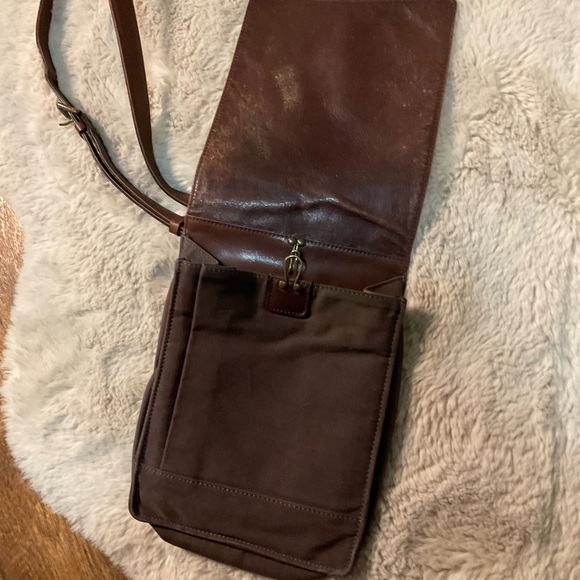 Dries Van Noten Crossbody Small Bag Leather Brown Canvas Brass Inside Hook - Picture 6 of 12